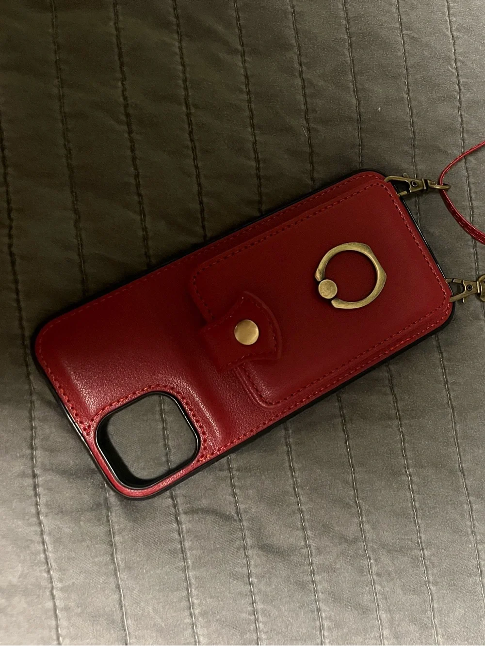 Red faux Leather Crossbody Phone Case with Ring Holder. And cc holder